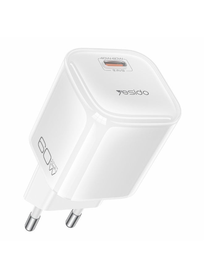 Yesido YC117 60W GaN Fast Wall Charger USB-C Port with Type-C to Type-C Cable AVS Clear Layer White - 2 Pieces