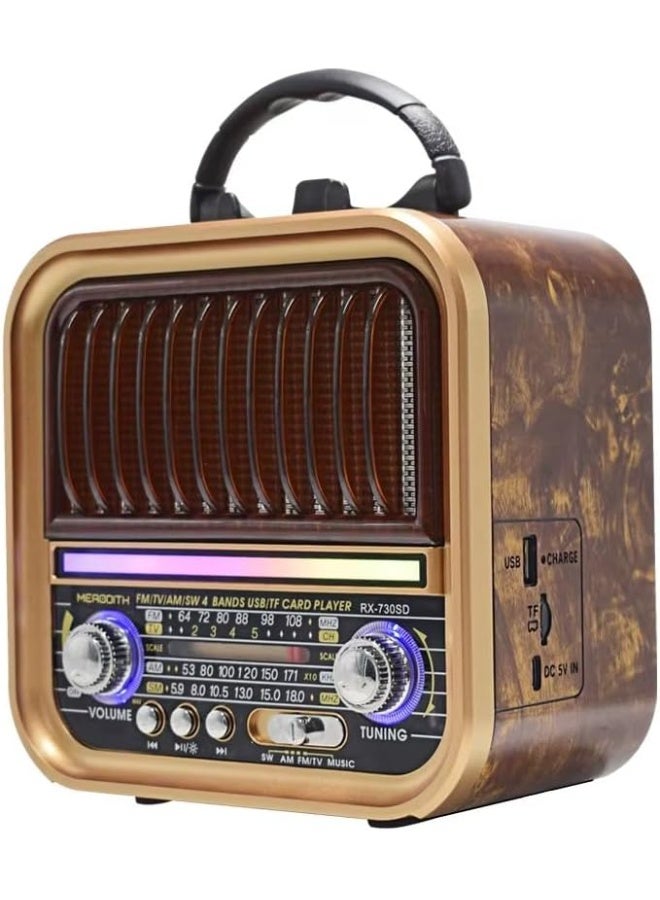 Retro Bluetooth Radio with FM/AM/SW Multi-Band Receiver, Wireless Speaker with USB and TF Card Playback, TWS Stereo Sound, 9-Mode Disco LED Lights, Rechargeable Battery, Type-C Charging Portable Vintage Radio for Home, Outdoor, Travel and Entertainment