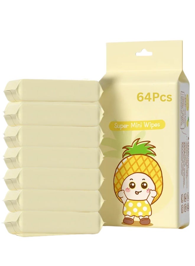 New Ultra-Compact Portable Wet Wipes for Self-Cleaning, 64 Wipes - 8 x 1 Piece