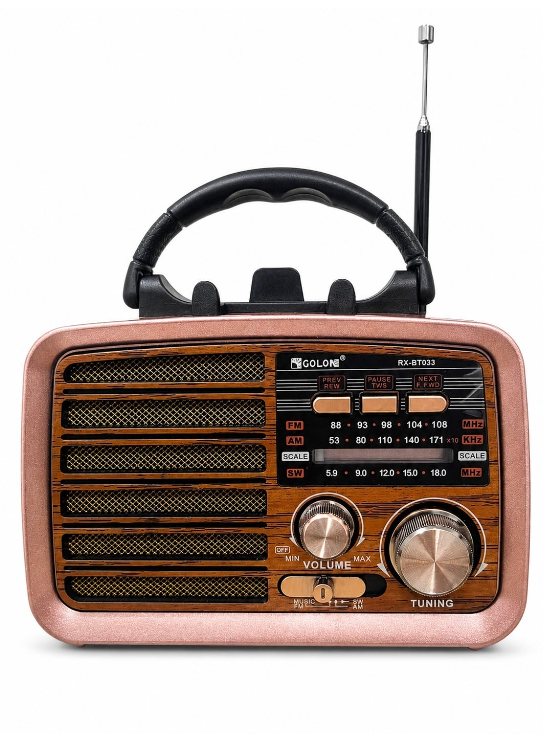 RX-BT033 Retro Portable Bluetooth Radio Speaker – FM/AM/SW 3-Band Radio, Bluetooth Wireless Audio Streaming, USB & TF Card Music Player, TWS Stereo Pairing, 2.4G Audio Support, Rechargeable 18650 Lithium Battery, Powerful 3-Way Speaker, Classic Vintage Design, Ideal for Home, Travel, Outdoor & Everyday Listening – Mlticolour