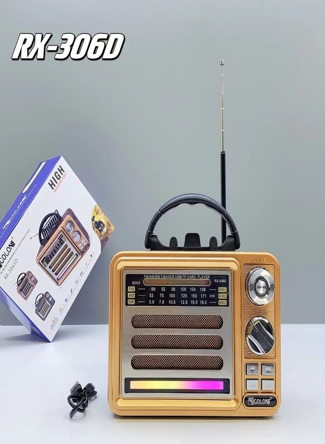 USB DC Retro FM SW Band Golon Disco Light Fashionable Old Fashion Wireless Radio with TWS RGB Stereo Speaker