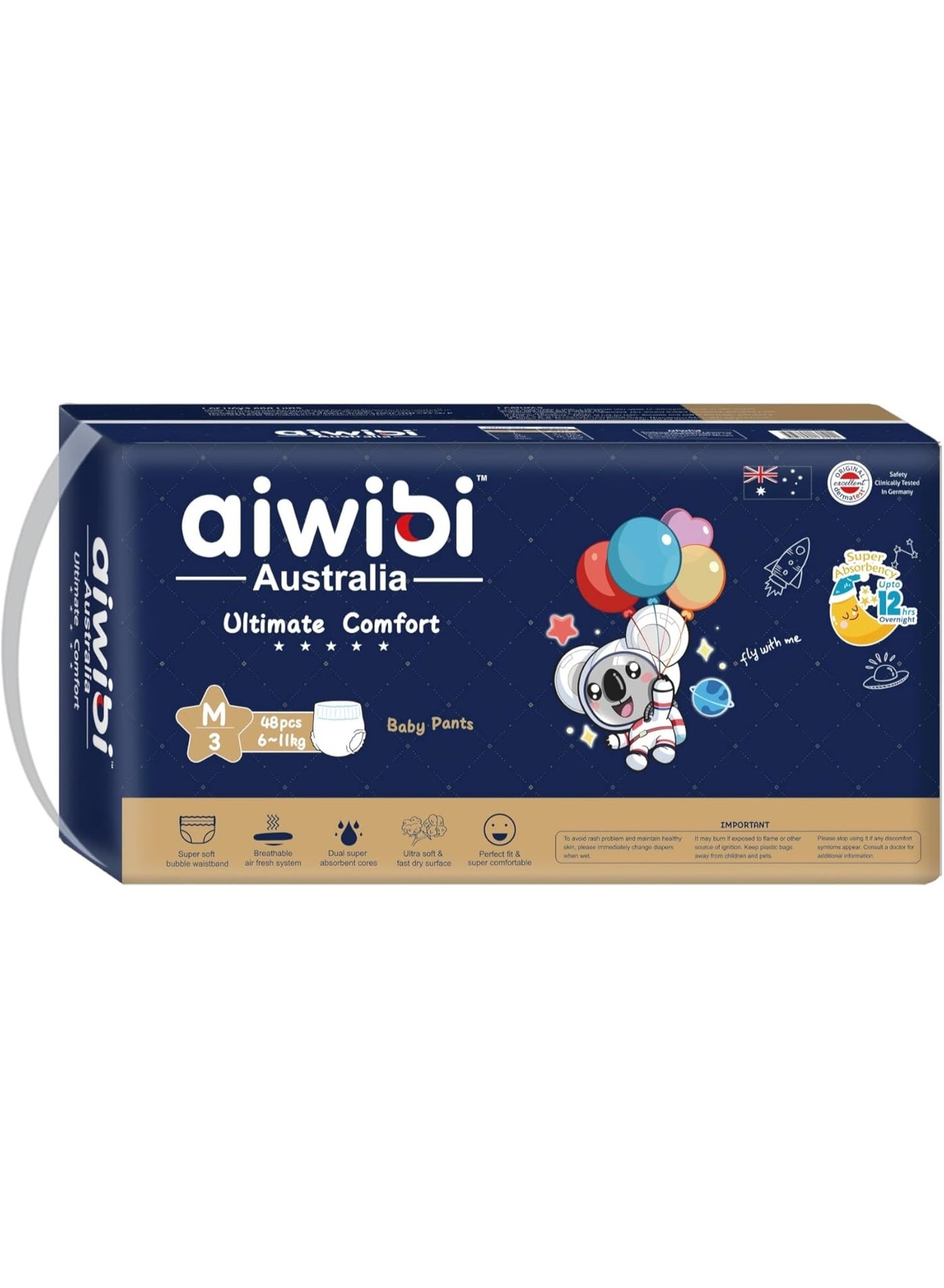 Night Plus Baby Diaper Pants Size 3 Medium (6-11kg), Overnight Pull Up Nappies with Extra Absorbency & Leak Protection (48 Pcs)