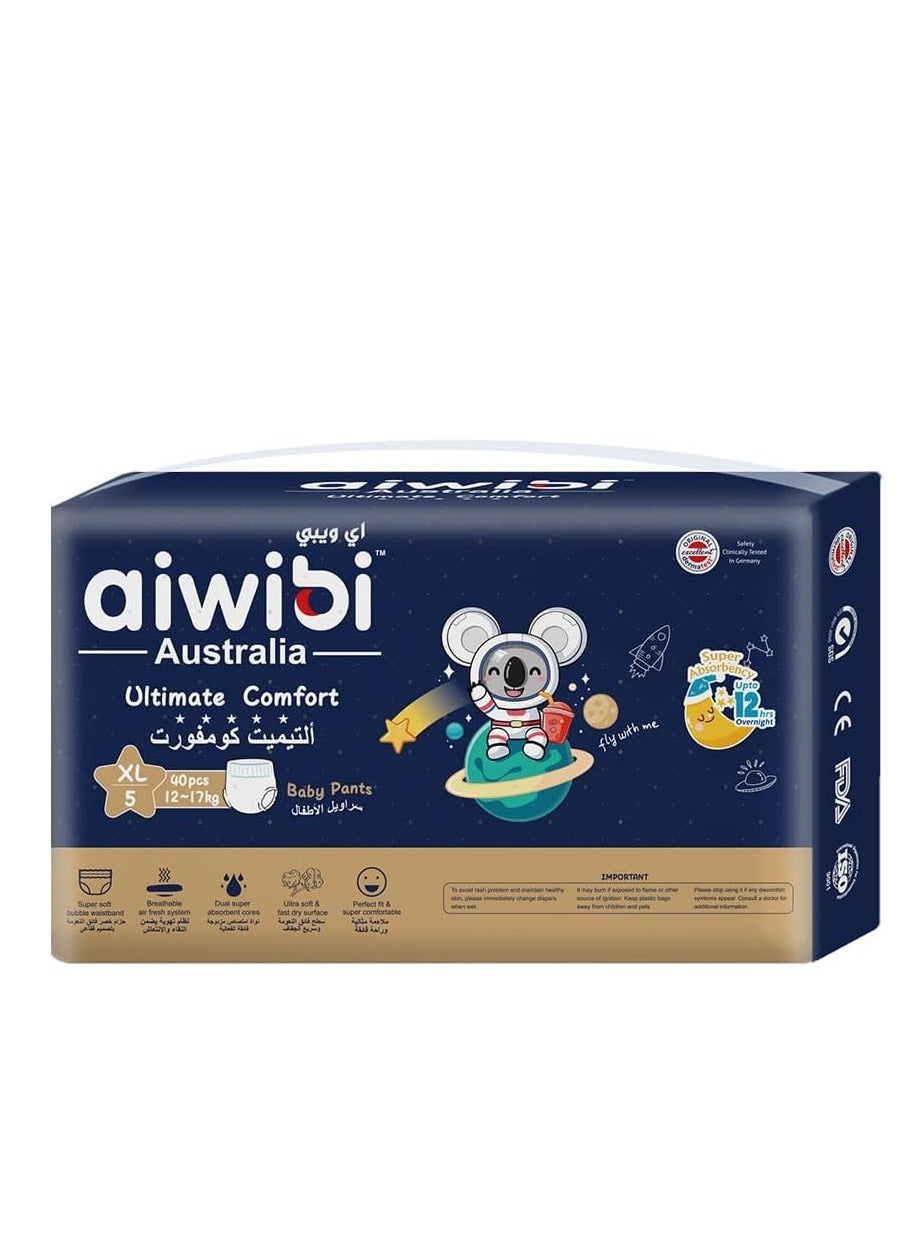 Night Plus Baby Diaper Pants Size 5 XL 12-17kg,  Extra Absorbent Overnight Pull Up Nappies with Leak Protection-40 Pcs