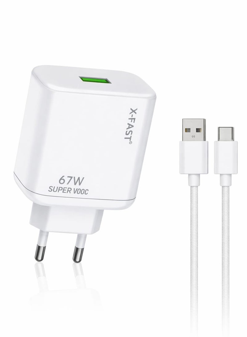 XA-106 67W Super VOOC Fast Charging Wall Charger 2 in 1 Type-C Cable Overcharge Protection