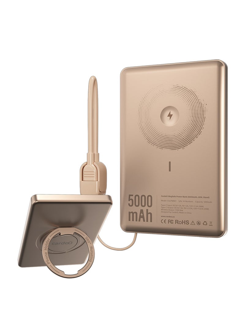 cardoO Power Bank 5000mAh – Slim & Portable – Fast USB-C PD Charging – Universal Compatibility – Gold