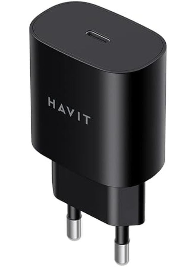Havit UC25-25W USB-C Fast Charging Wall Charger, Black forSamsung Galaxy S23/S23+/S22/S21/S20/Ultra/Plus,Note 20/10/S10,Galaxy Tab S7/S8,A34,A14