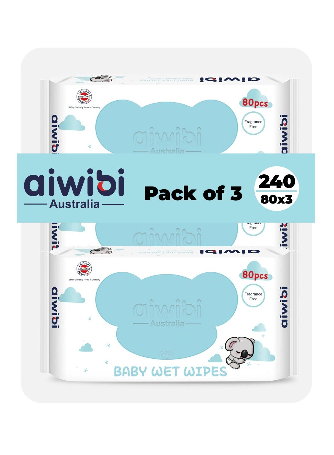 Fragrance Free Baby Wet Wipes, Pack of 3, 240 Sheets, Ultra Soft, Paraben & Alcohol Free
