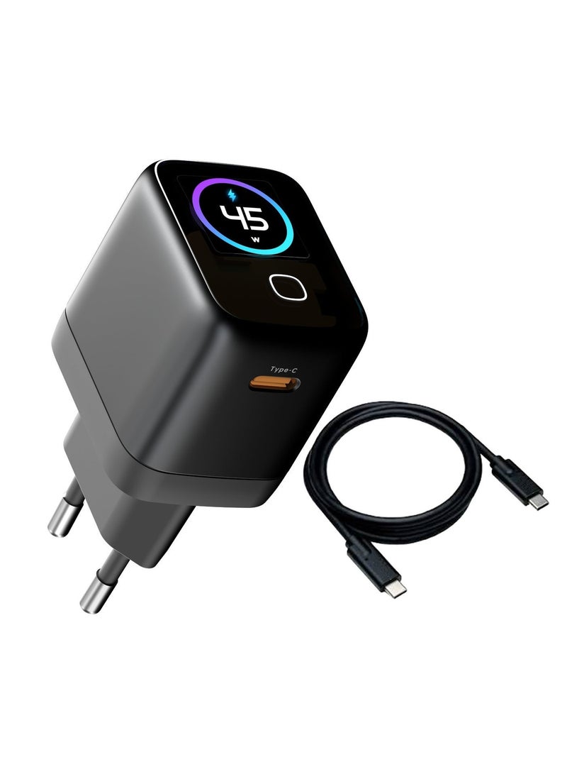 Matrix 45W PD GaN Wall Charger with Smart Color Touchscreen & AI Temp Control + 1M Fast Type-C to Type-C Charging Cable (45W PD) Included