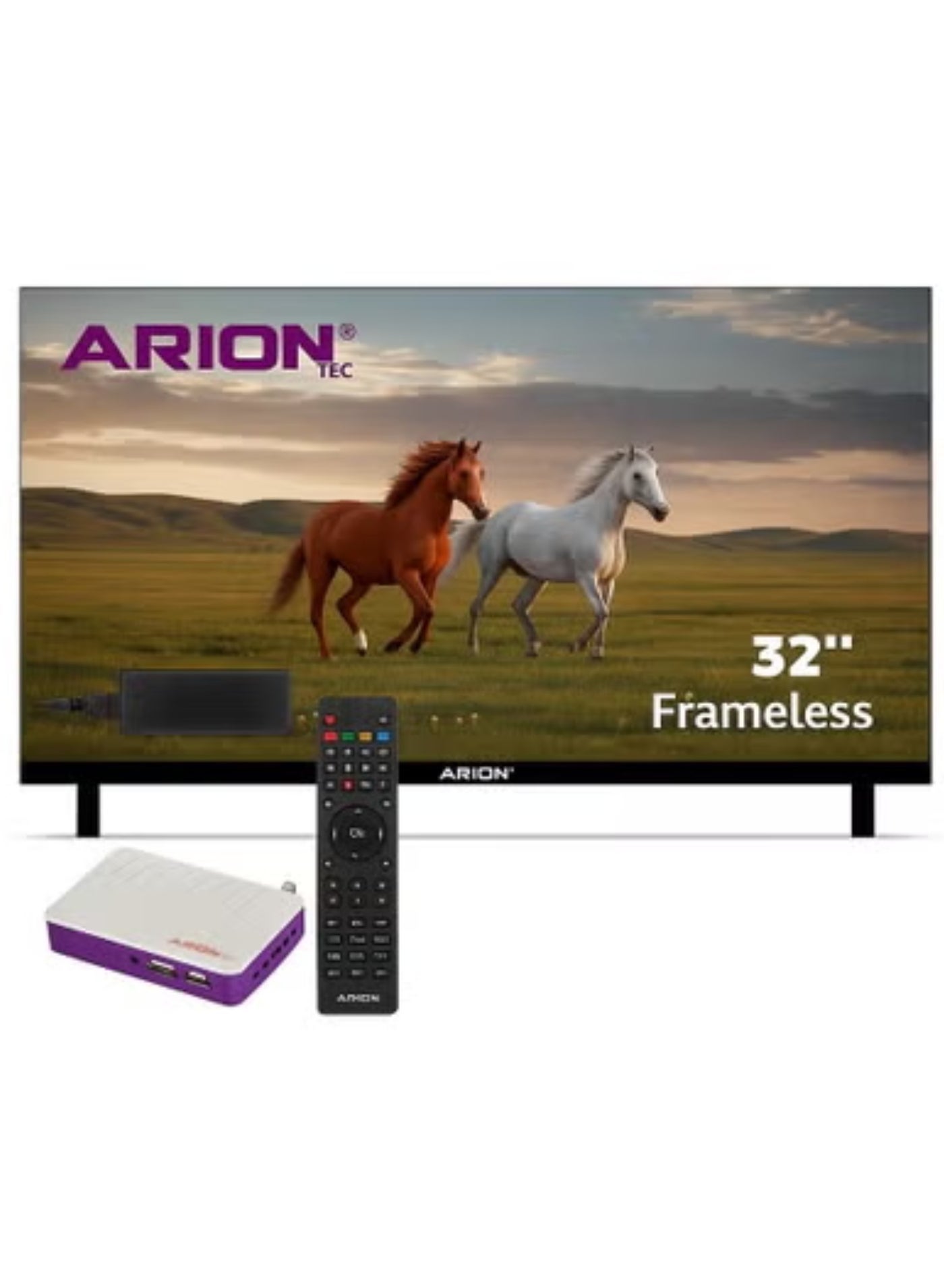 Arion 32" Frameless HD LED TV & Mini FHD E10 Receiver Bundle | Full Entertainment Package, 1080p Ready | AR-32RA 310F