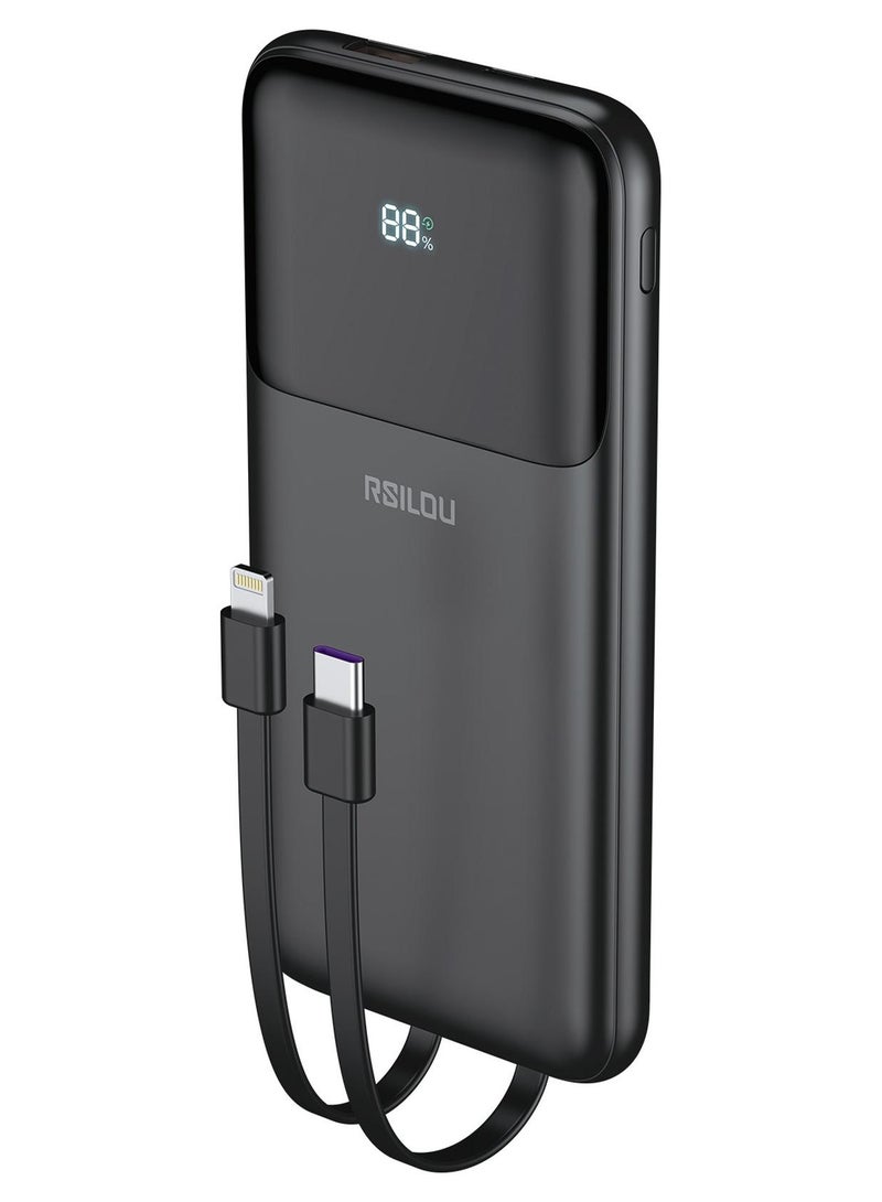 R1012-001 Dual Cabled Power Bank 10000mAh Capacity, Cabled Power Bank, Fast Charging, Digital Display, 22.5W Output Power, PD, 4 Output Ports, Built-in Type-C and Lightning Cables
