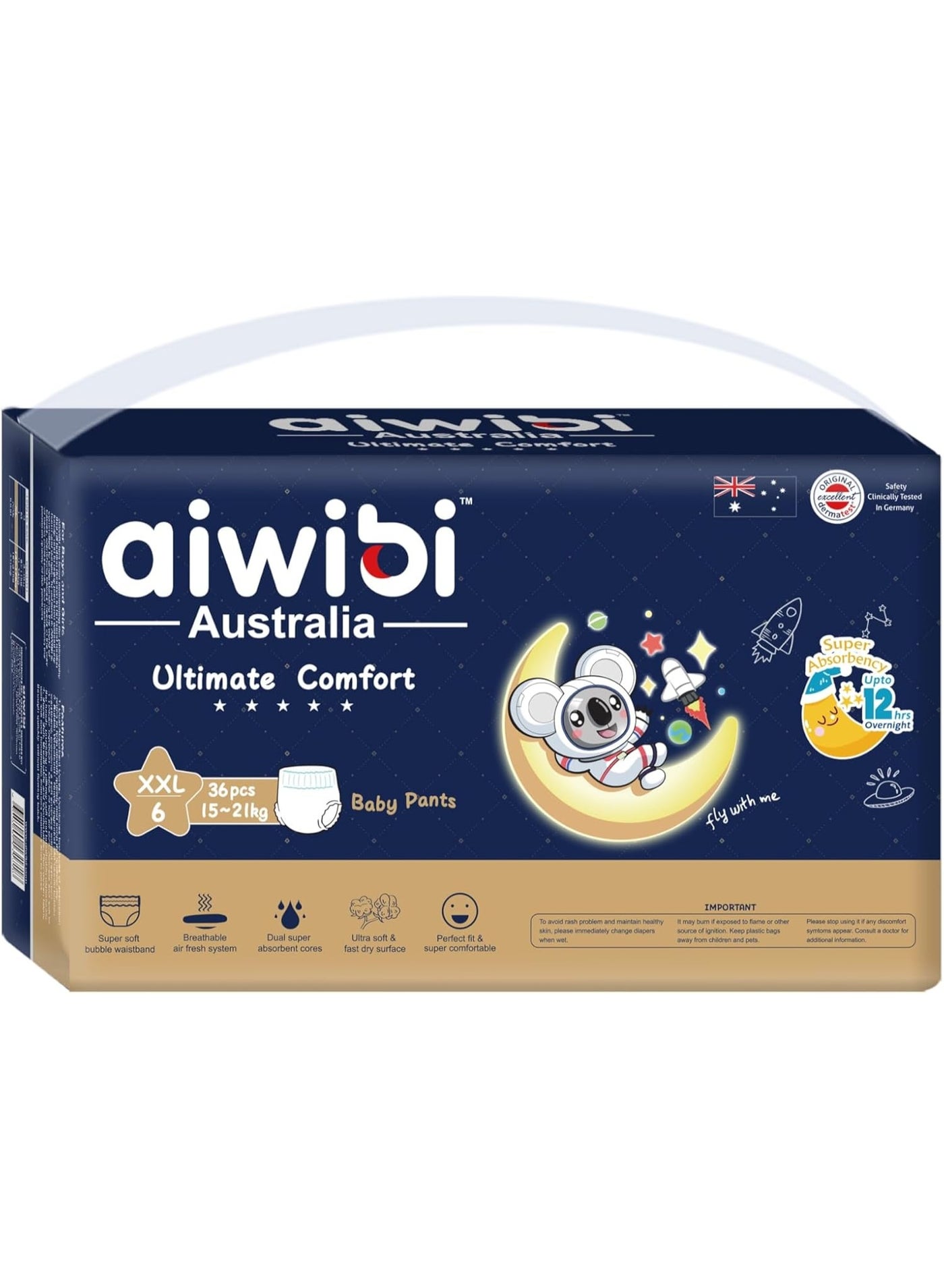 Night Plus Baby Diaper Pants Size 6 XXL 15-21kg, Extra Absorbent Overnight Pull Up Nappies with Leak Protection-36 Pcs