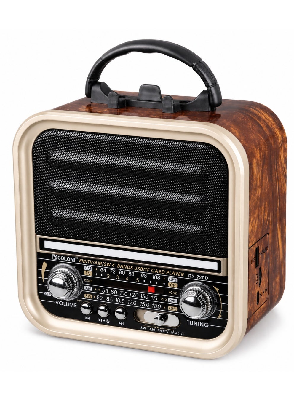 Retro Bluetooth Radio with FM/AM/SW Multi-Band Receiver, Wireless Speaker with USB and TF Card Playback, TWS Stereo Sound, 9-Mode Disco LED Lights, Rechargeable Battery, Type-C Charging Portable Vintage Radio for Home, Outdoor, Travel and Entertainment