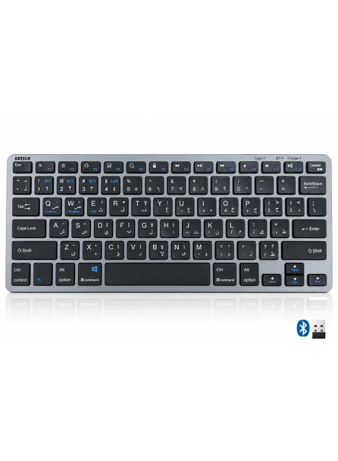 HW098 Wireless, Bluetooth Ultra Slim and Compact Rechargeable Keyboard with Media Hotkeys for Computer Desktop PC Laptop Surface Smart TV and Windows 11/10/8/7