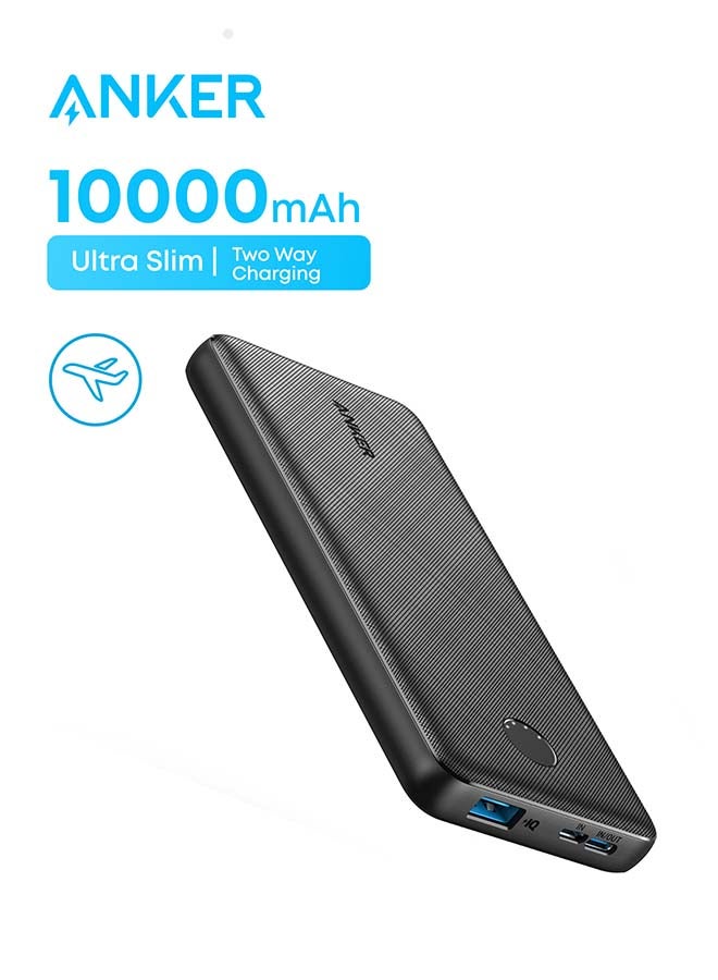 Anker Power Bank (PowerCore 10K), Compact Travel-Ready 10,000mAh Battery Pack with PowerIQ Charging Technology, 5V/3A High-Speed Charging for iPhone, iPad, and More (USB-C Input Only) (Black) Black