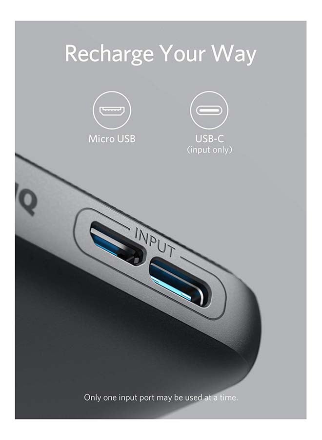 Anker Power Bank (PowerCore 10K), Compact Travel-Ready 10,000mAh Battery Pack with PowerIQ Charging Technology, 5V/3A High-Speed Charging for iPhone, iPad, and More (USB-C Input Only) (Black) Black