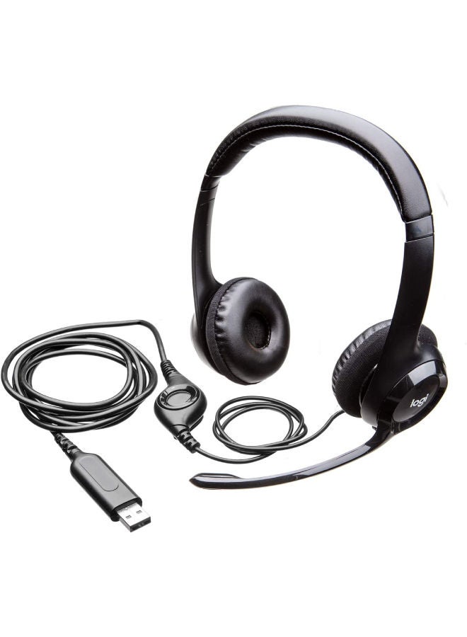 H390 Wired Headset, Stereo Headphones With Noise-Cancelling Microphone, USB, In-Line Controls, PC/Mac/Laptop Black