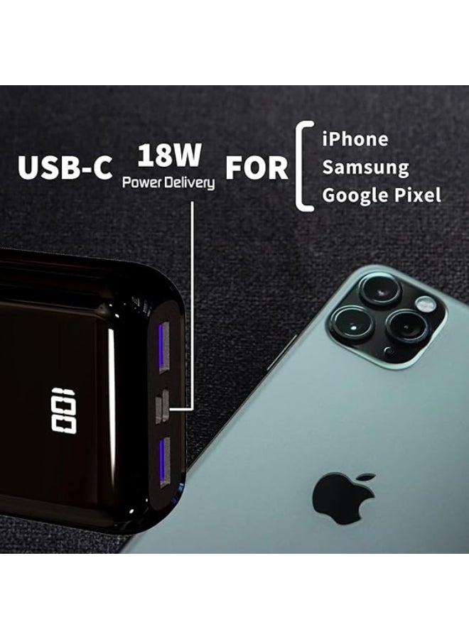 20000 mAh Ultimate Fast Charging PD Power Bank, Triple Outputs - 22.5W Power Delivery For iphones, Dual 18W Smart USB-A For Android Devices, LCD Digital Display, Dual Inputs, Micro-USB And Type-C Black