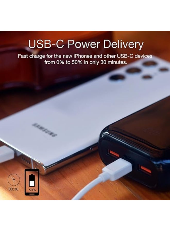 20000 mAh Ultimate Fast Charging PD Power Bank, Triple Outputs - 22.5W Power Delivery For iphones, Dual 18W Smart USB-A For Android Devices, LCD Digital Display, Dual Inputs, Micro-USB And Type-C Black