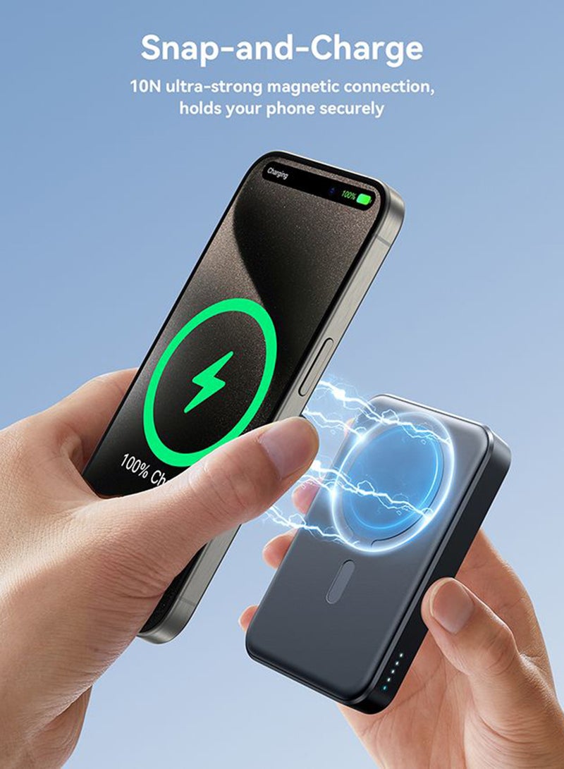 Magnetic Wireless Charging Mini Power Bank 10000 mAh Black