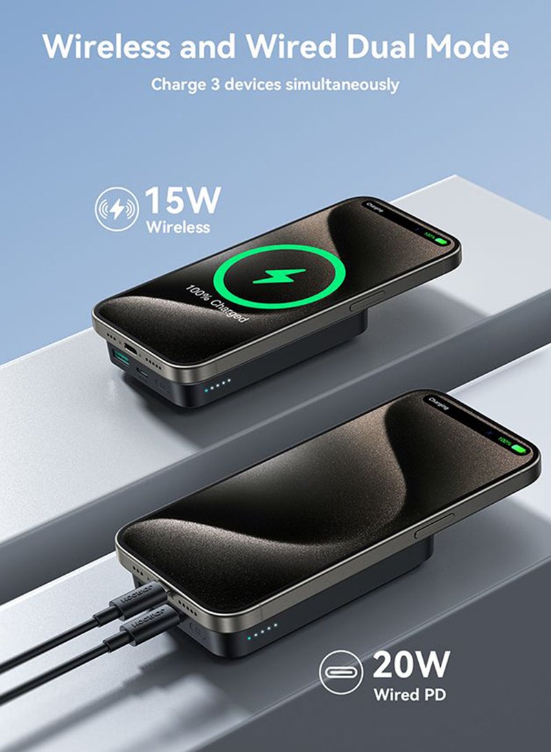 Magnetic Wireless Charging Mini Power Bank 10000 mAh Black