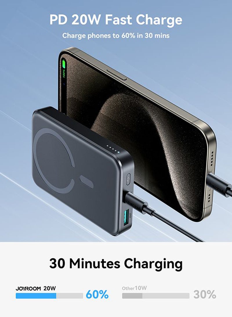 Magnetic Wireless Charging Mini Power Bank 10000 mAh Black