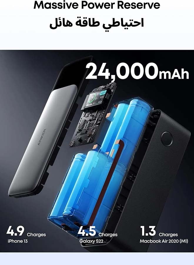 Anker 737 Power Bank (PowerCore 24K), 24,000mAh 3-Port Portable Charger with 140W Output, Smart Digital Display, Compatible with MacBook Pro/ Air, iPhone 17/16 Series, Samsung, Huawei, Dell (Black) Black