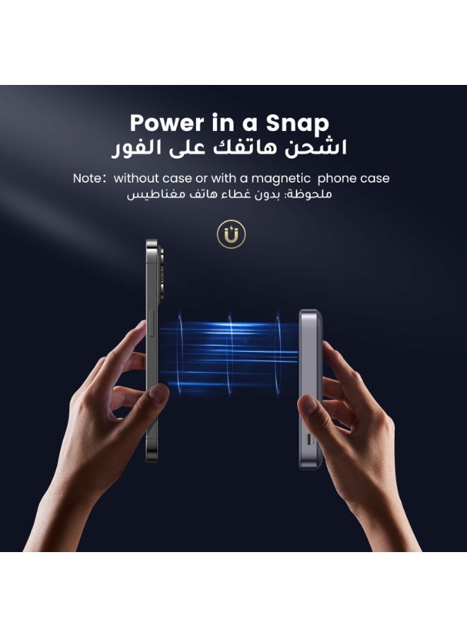 10000 mAh 10000 mAh Magsafe Power Bank 10000mAh 15W Wireless With Kickstand Wireless Portable Charger With PD 20W USB-C Port, 22.5W USB-A Port Fast Charging For MagSafe Battery Pack iPhone, Flight Approved Grey with Stand
