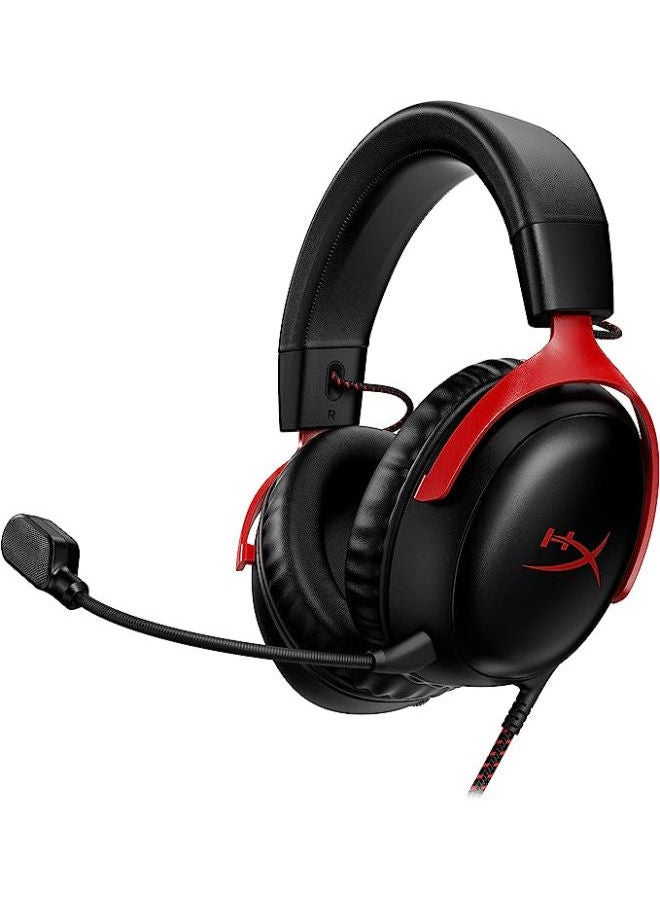 HyperX Cloud III Wired Gaming Headset, For PC / PS5 / PS4 / Xbox Series, Angled 53mm Drivers, Noise Cancelling, With LED Mic Mute Indicator, 10Hz-21kHz Frequency Response, Black/Red | 727A9AA