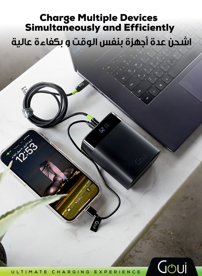 30000 mAh Premium Power Bank – 140 W Ultra Fast Charging with USB‑C & USB‑A Multi‑Device Ports, Portable Charger for Simultaneous Device Charging, Fast Charging for iPhones, Samsung, Galaxy, iPad Pro, AirPods, Huawei, Tablets, GPS devices, MP3/MP4 players, and more, Portable & Compact Design Black