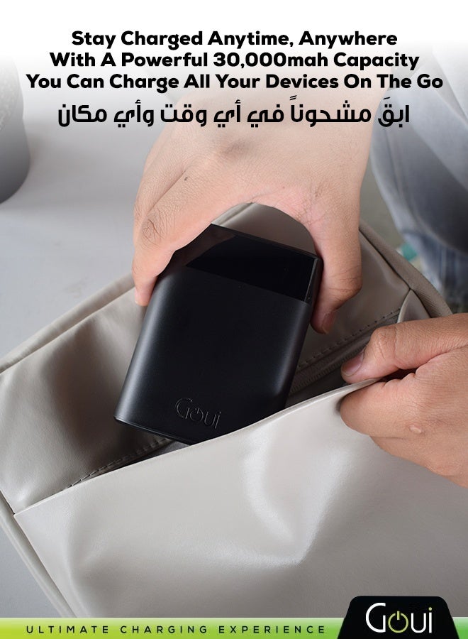 30000 mAh Premium Power Bank – 140 W Ultra Fast Charging with USB‑C & USB‑A Multi‑Device Ports, Portable Charger for Simultaneous Device Charging, Fast Charging for iPhones, Samsung, Galaxy, iPad Pro, AirPods, Huawei, Tablets, GPS devices, MP3/MP4 players, and more, Portable & Compact Design Black