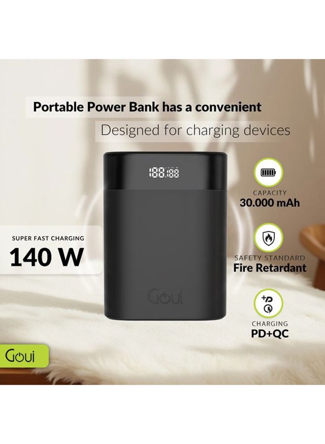 30000 mAh Premium Power Bank – 140 W Ultra Fast Charging with USB‑C & USB‑A Multi‑Device Ports, Portable Charger for Simultaneous Device Charging, Fast Charging for iPhones, Samsung, Galaxy, iPad Pro, AirPods, Huawei, Tablets, GPS devices, MP3/MP4 players, and more, Portable & Compact Design Black