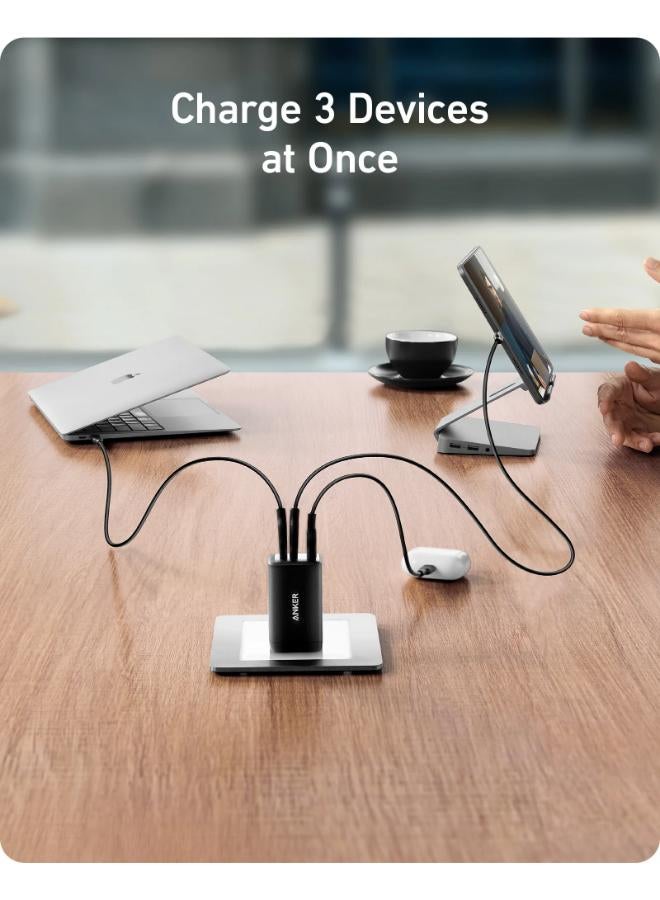 USB C Charger,  735 Charger GaNPrime 65W, PPS 3-Port Fast Compact Foldable Wall Charger for MacBook Pro/Air, iPad Pro, Samsung S25/S24, Dell XPS 13, iPhone 16/15/14, Huawei, Xiaomi, Redmi, Black Black