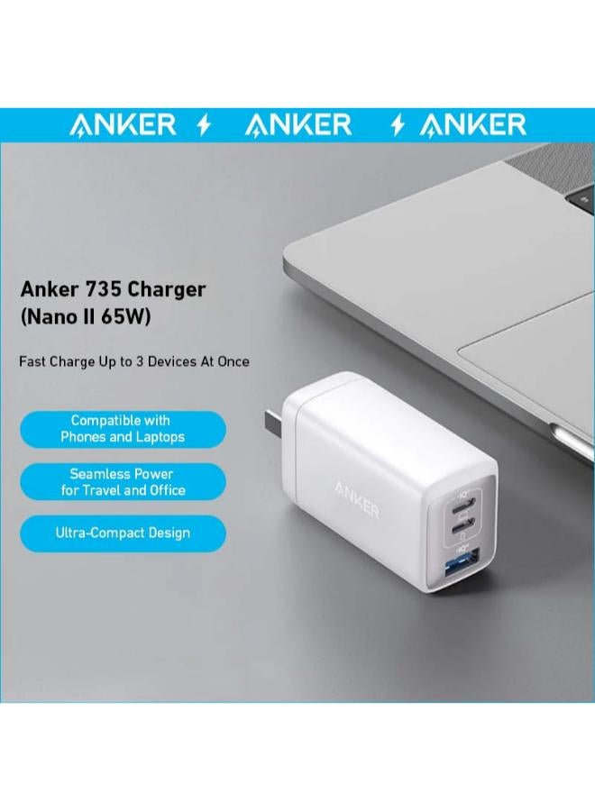 USB C Charger,  735 Charger GaNPrime 65W, PPS 3-Port Fast Compact Foldable Wall Charger for MacBook Pro/Air, iPad Pro, Samsung S25/S24, Dell XPS 13, iPhone 16/15/14, Huawei, Xiaomi, Redmi, Black Black
