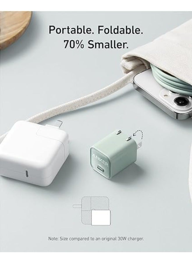 USB C GaN Charger 30W, Anker 511 Charger (Nano 3), PIQ 3.0 Foldable PPS Fast Charger for iPhone 15/15 Pro/14/14 Pro Max/13, Galaxy, iPad (Cable Not Included) - Aurora