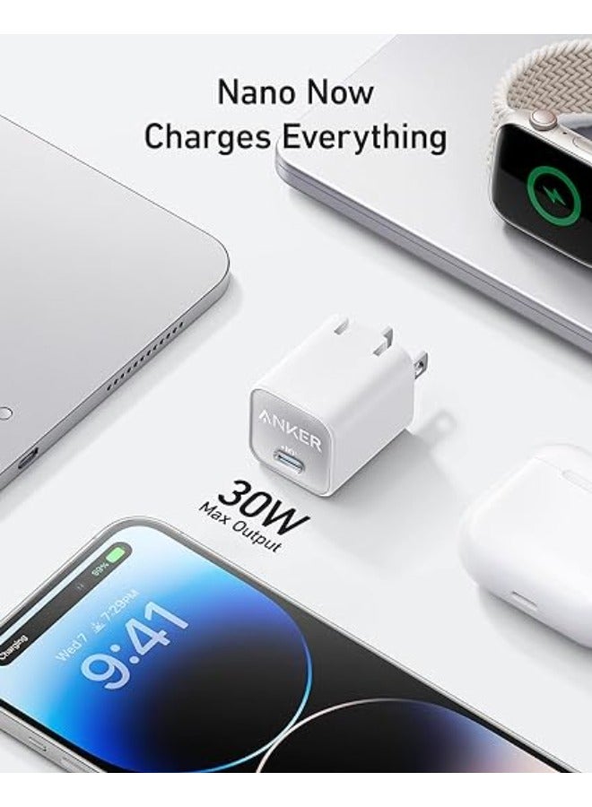USB C GaN Charger 30W, Anker 511 Charger (Nano 3), PIQ 3.0 Foldable PPS Fast Charger for iPhone 15/15 Pro/14/14 Pro Max/13, Galaxy, iPad (Cable Not Included) - Aurora