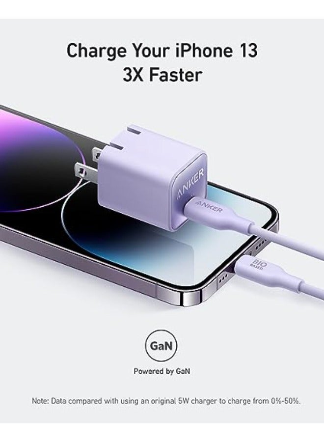 USB C GaN Charger 30W, Anker 511 Charger (Nano 3), PIQ 3.0 Foldable PPS Fast Charger for iPhone 15/15 Pro/14/14 Pro Max/13, Galaxy, iPad (Cable Not Included) - Aurora