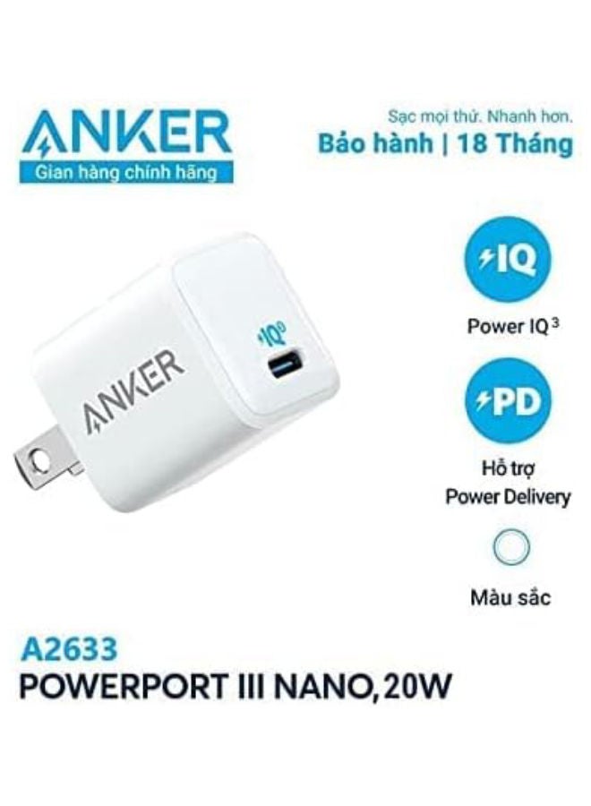 Anker PowerPort III Nano 20W USB-C Adapter Wall Charger PIQ3 - A2633