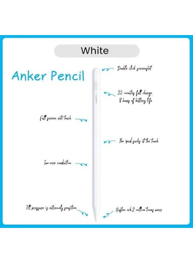 Anker Pencil Drawing Stylus Pen Capacitive Pencil Screen Pen For Apple iPad/iPad Pro/Air/mini (White)
