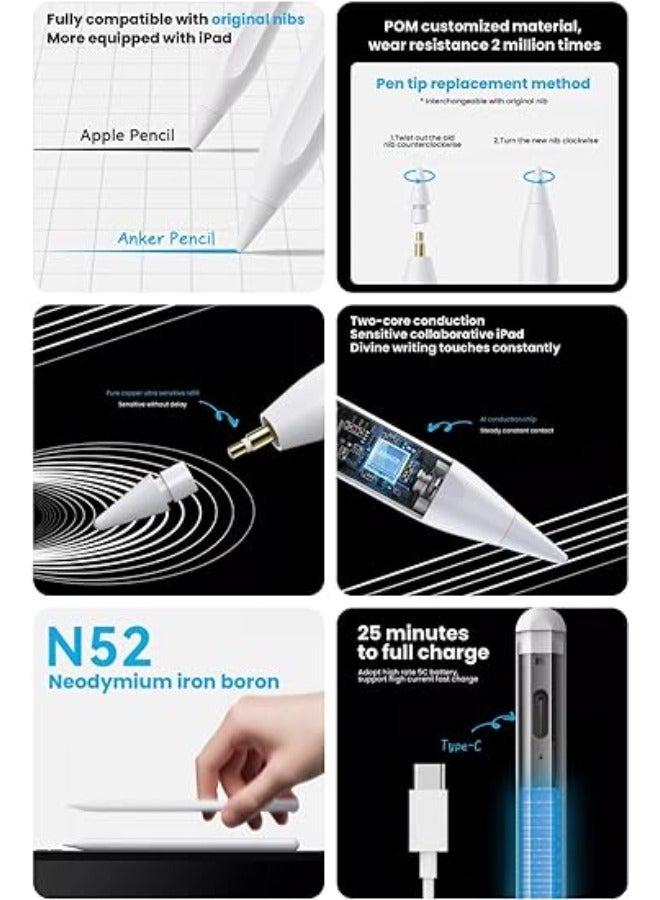 Anker Pencil Drawing Stylus Pen Capacitive Pencil Screen Pen For Apple iPad/iPad Pro/Air/mini (White)