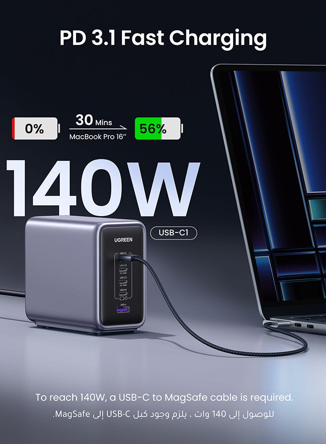 Nexode 300W GaN Charger USB C Charger 5 Ports Desktop Charging Station Charing Dock Laptop Charger With 240W USB C Cable For MacBook Pro Air Lenovo HP Dell ASUS Acer Tablets iPhone 16 Series 300W 4C1A