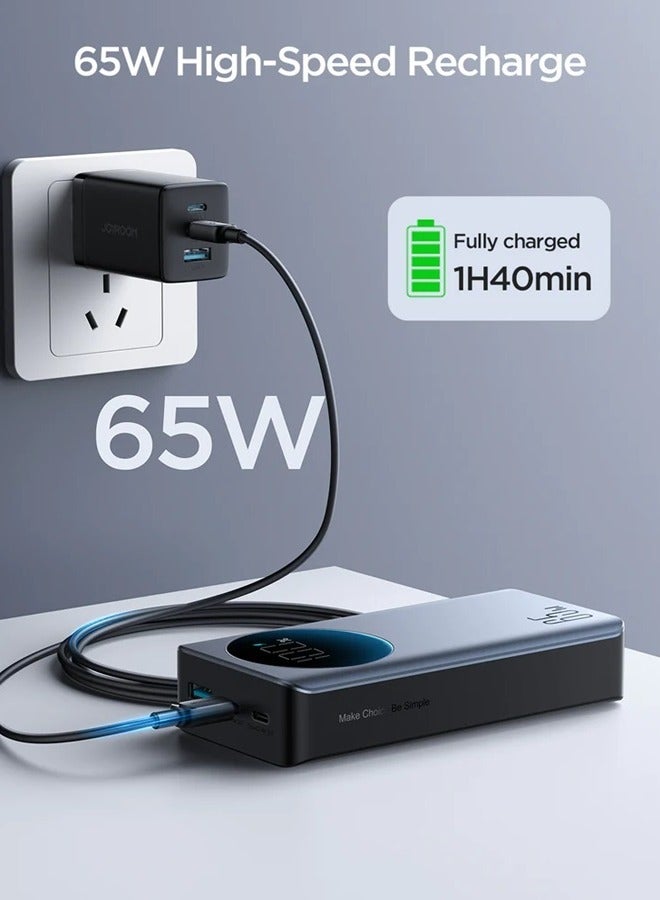 30000 mAh Laptop Power Bank, 2 USB C PD 65W Portable Charger For Laptop, Fast Charging Smart LED Display, For iPhone 15 Pro/Plus/Max/14/13/12 Series, MacBook Pro/Air, Dell, XPS, ASUS, iPad, Samsung Etc Black