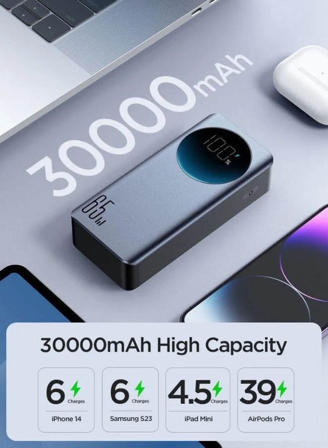 30000 mAh Laptop Power Bank, 2 USB C PD 65W Portable Charger For Laptop, Fast Charging Smart LED Display, For iPhone 15 Pro/Plus/Max/14/13/12 Series, MacBook Pro/Air, Dell, XPS, ASUS, iPad, Samsung Etc Black