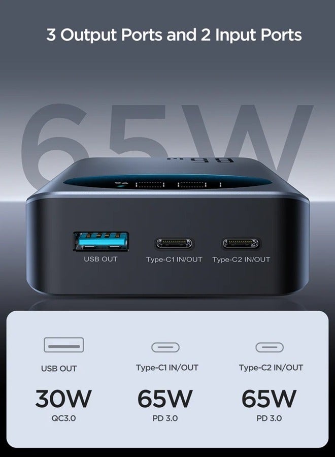 30000 mAh Laptop Power Bank, 2 USB C PD 65W Portable Charger For Laptop, Fast Charging Smart LED Display, For iPhone 15 Pro/Plus/Max/14/13/12 Series, MacBook Pro/Air, Dell, XPS, ASUS, iPad, Samsung Etc Black
