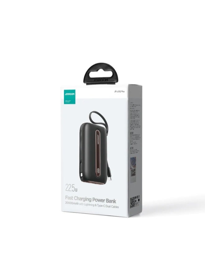 20000 mAh JR-L012 Plus Colorful Series 22.5W mini Power Bank with Dual Cables Black