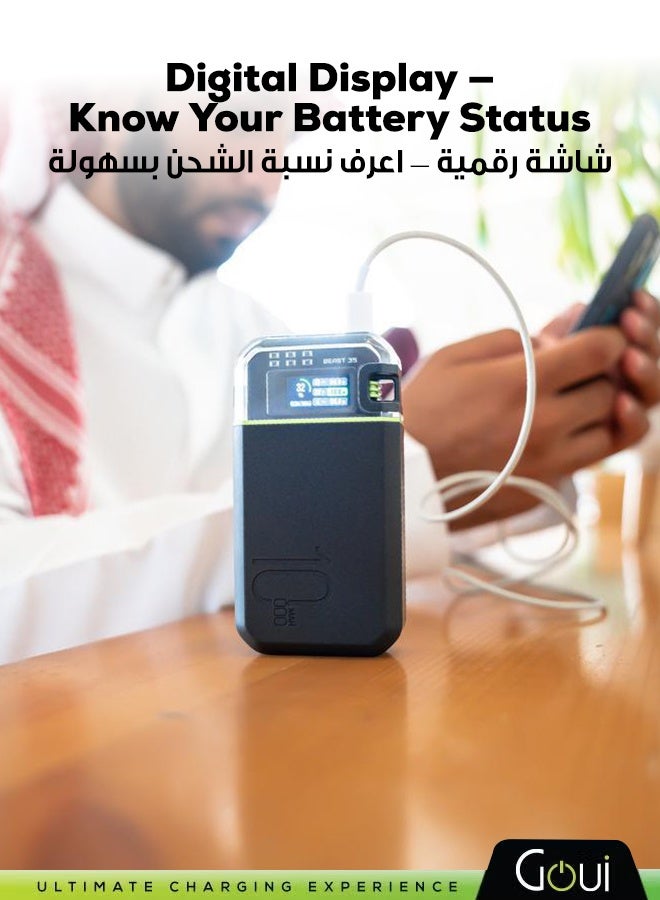 10000 mAh Beast 35W Power Bank - Portable Charger with Simultaneous Charging Functionality, Fast Charging for Smartphones, Tablets, GPS Devices, Bluetooth, MP3/MP4 Players, and More – Compact & Convenient Design for Instant Power Anywhere - Black