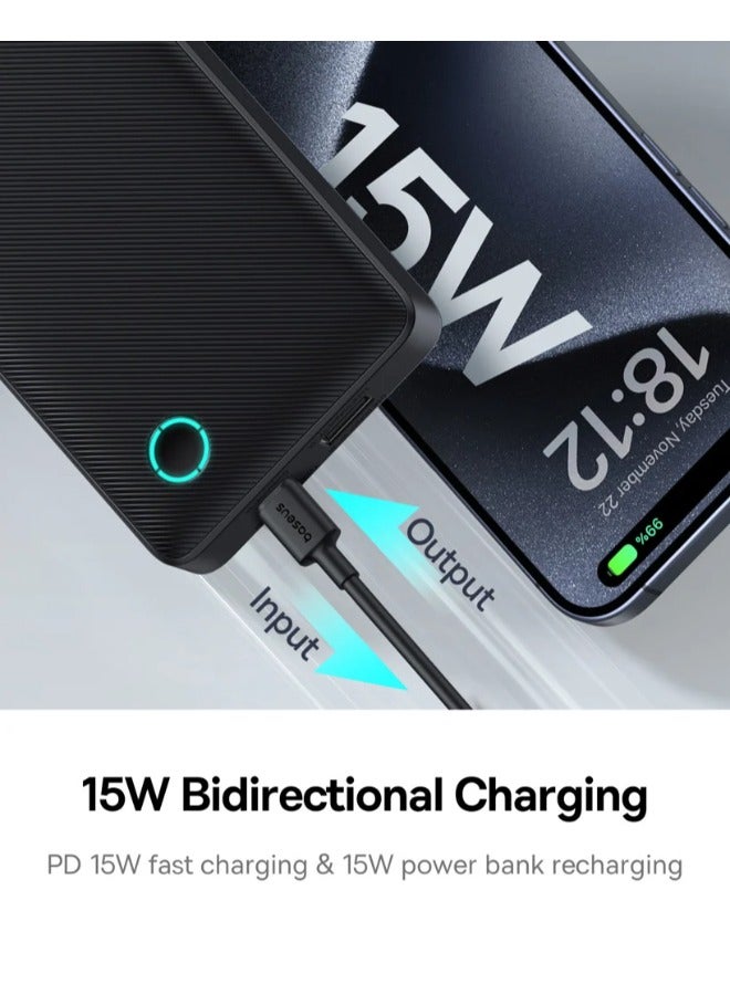 10000 mAh OS-Baseus Airpow Lite Power Bank 15W Cosmic Black (With Simple Series Data Cable USB to Type-C 30cm Black) Black
