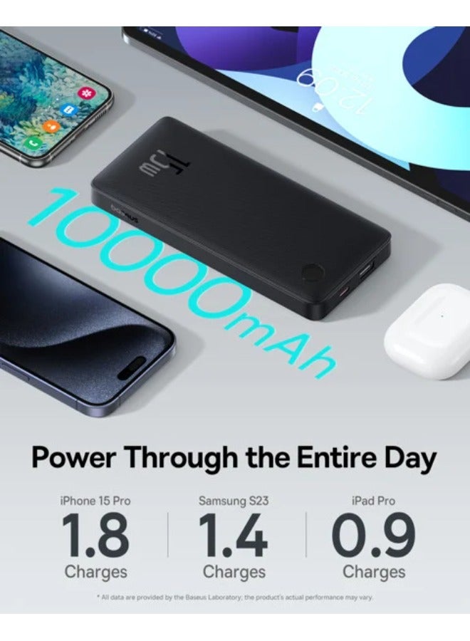 10000 mAh OS-Baseus Airpow Lite Power Bank 15W Cosmic Black (With Simple Series Data Cable USB to Type-C 30cm Black) Black
