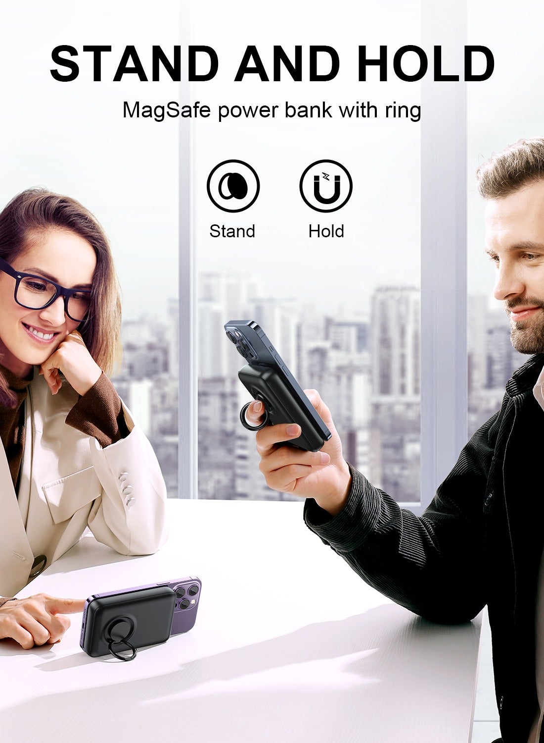 10000 mAh JR-W050 20W Magnetic Wireless Charger Power Bank Fast Charging For IPhone Samsung Xiaomi Large Capacity Portable Black