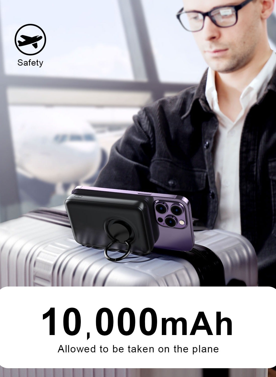 10000 mAh JR-W050 20W Magnetic Wireless Charger Power Bank Fast Charging For IPhone Samsung Xiaomi Large Capacity Portable Black