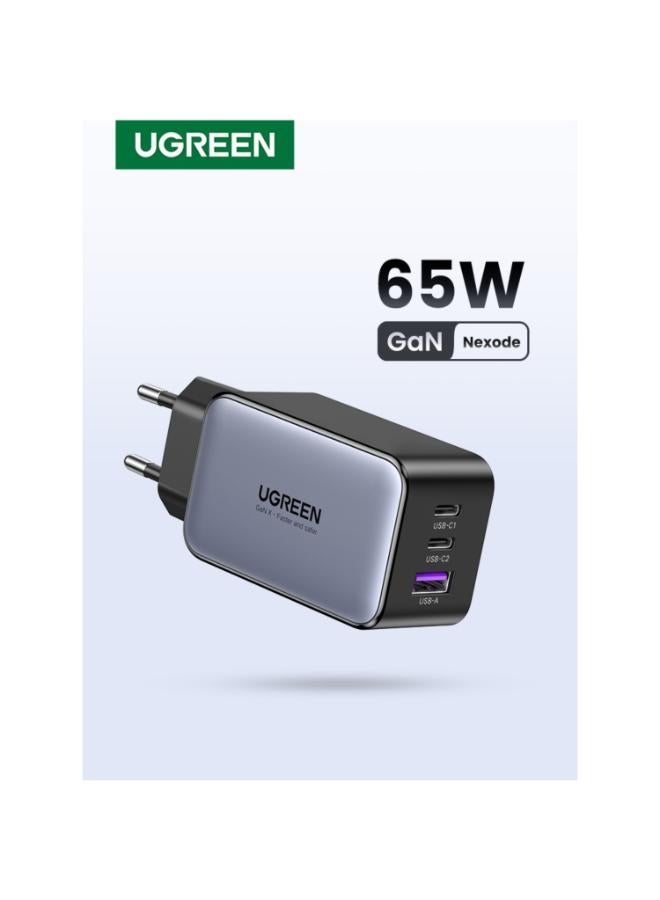 65W Gan Fast Charger 3 port USB-C Charger , 2 Type -C and 1 USB-A , for iPhone 16/15/14 Series, Samsung S23,S24 MacBook Air, Pixel book, iPad Pro, & More Black